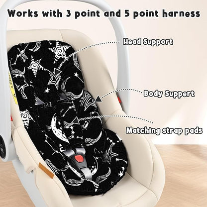 Infant Car Seat Insert Head and Body Support, GFU Reversible Newborn Insert for Carseat with Strap Pads, Soft Stroller Cushion Pillow Insert for Boys and Girls, Fits for Stroller, Swing, Black Star