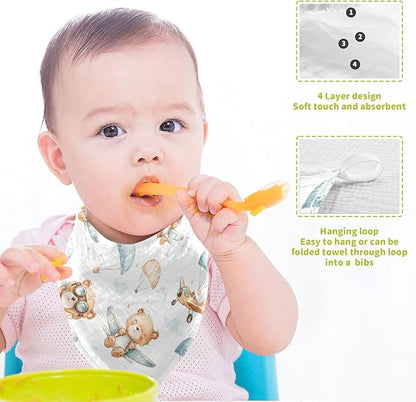 vvfelixl Baby Muslin Washcloths Cute Bear Pilot Baby Burp Cloths Cotton Babys Face Towel for Newborn Infants Boys Girls Soft and Absorbent 11.8 X 11.8 in, 3 Pack