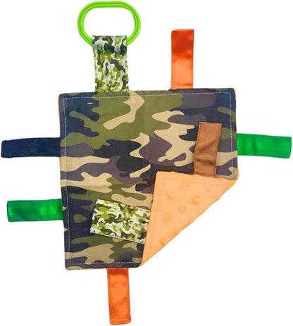 Baby Jack & Co 8x8 Hunting Camo Lovey Tag Toys - Baby Crinkle Toys - Soft & Safe - Learn Shapes & Colors - Ideal Baby Toy - BPA Free w/Stroller Clip