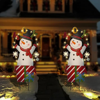Christmas Outdoor Yard Signs Decorations, LED Solar Metal Garden Stake Lights with Joy for Patio Lawn Christmas Decor (Snowman)