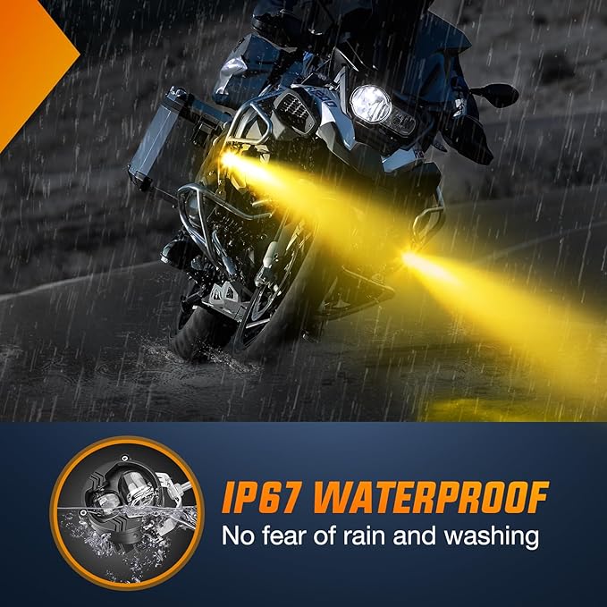 Nilight Motorcycle Driving Lights 2.7 inch White Amber Spot Beam Fog Light LED Pods IP67 Waterproof Auxiliary Offroad Lighting for Motorbike Dirt Bike e-Bike Scooter Snowmobile ATV UTV SUV Truck