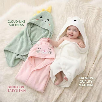 Hooded Baby Towel - 3 Pack Premium Soft Bath Towel for Baby, Newborn,Infant - Ultra Absorbent,Natural Baby Stuff Towel, Soft Coral Velvet Coral Fleece Bath Towel for Boys and Girls