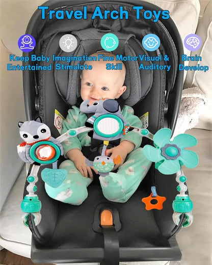 Baby Stroller Arch Mobile, Adjustable Musical Arch Toys Mobile for Crib with Universal Clamps, Versatile Activity Toy Bar for Bouncer Infant Car Seat Toys 0 6 Months Mobile for Bassinet Swing - Gray