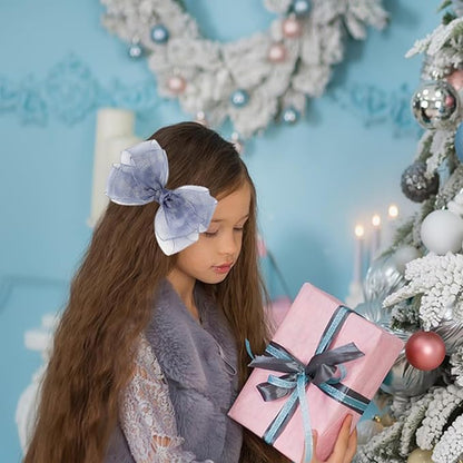 5.5-Inch Organza Double Hair Bows Alligator Clips Hair Accessories for Girls Toddler Kids Children Teens - Gray