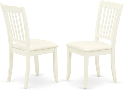 East West Furniture HBDA3-LWH-C 3 Piece Dining Room Table Set Contains a Round Kitchen Table with Pedestal and 2 Linen Fabric Upholstered Dining Chairs, 42x42 Inch, Linen White