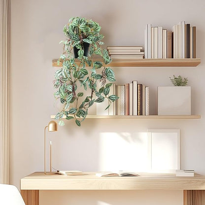 Artificial Hanging Ivy Plants Realistic 3D Watermelon Texture Fake Peperomia Leaves Faux Potting Vine Green Plants for Indoor Outdoor Home Garden Decor