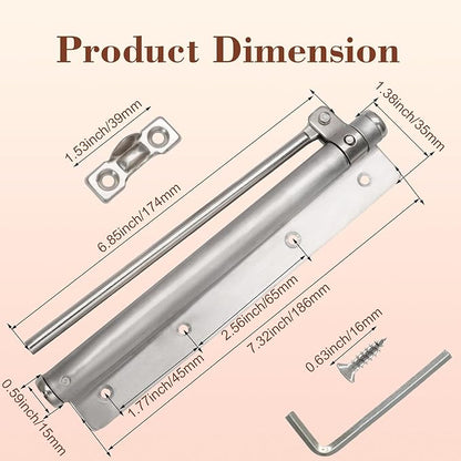 BokWin Automatic Door Closer for Home, Safety Spring Door Closers Adjustable Self Closing Device, Easy to Install with Arm, Screw, Wrench for 5kg (1 Pack, Silver)