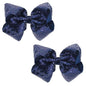 6 Inch Navy Blue Sparkly Glitter Sequin Hair Bows for Girls Toddlers Kids Children Teenage (2PCS)