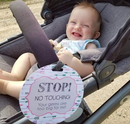Three Little Tots Two Pack - Pink Arrow No Touhing Baby Car Seat and Stroller Signs - CPSIA Safety Tested
