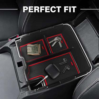 Muslogy Center Console Organizer Compatible with Ford Ranger 2024 2025 2026 & Raptor Accessories Two-Layer Storage Box Insert Tray Secondary Storage Divider Armrest Tray ABS Material Glove Box (Red)