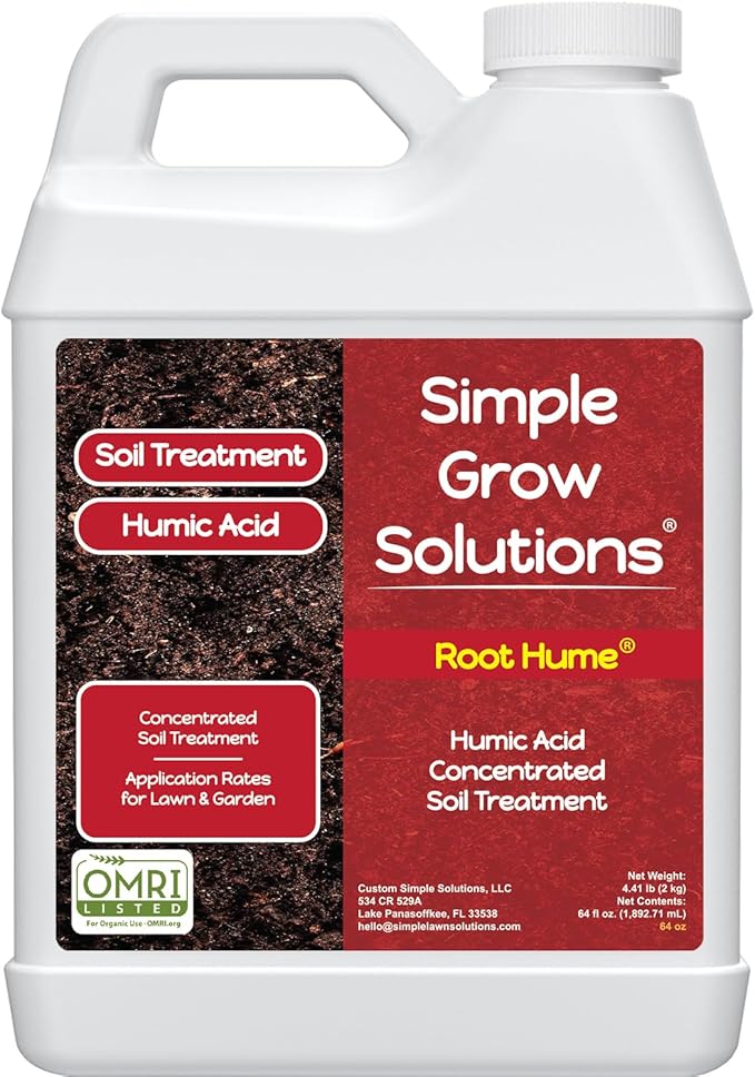 Root Hume- Simple Grow Solutions - Concentrated Humic - Liquid Carbon - Simple Grow Solutions- Natural Lawn & Garden Treatment - Plant Food Enhancer- Turf Grass Soil Conditioner (64 Ounce)