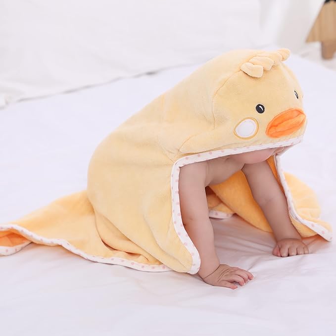 TBEZY Baby Hooded Towel with Unique Animal Design Ultra Soft Thick Cotton Bath Towel for Newborn (Chick)