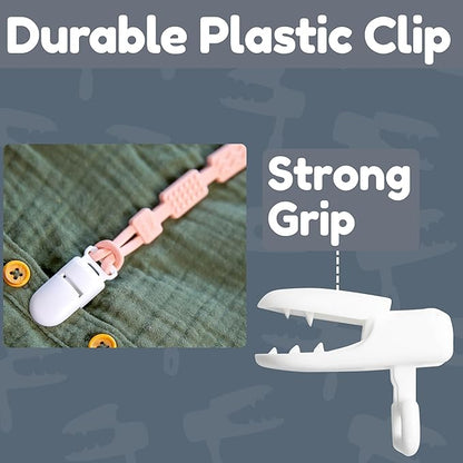 Silicone Pacifier Clip with 4 Teething Textures, One-Piece Patented Design, Dishwasher Safe, Secure Plastic Clip, Fits All Pacifiers, Baby’s Aid (Blush)