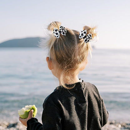 Cow Print Hair Bow Clips for Girls,Cute Moo Cow Hair Barrettes Hand-made Grosgrain Ribbon Hair Bows Pink Cow Bow Alligator Clips Hair Accessories for Toddlers Baby Little Girls Kids Teens (4Pcs Black)