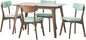 Christopher Knight Home Megann Mid-Century Wood Dining Set with Fabric Chairs, 5-Pcs Set, Natural Walnut / Mint