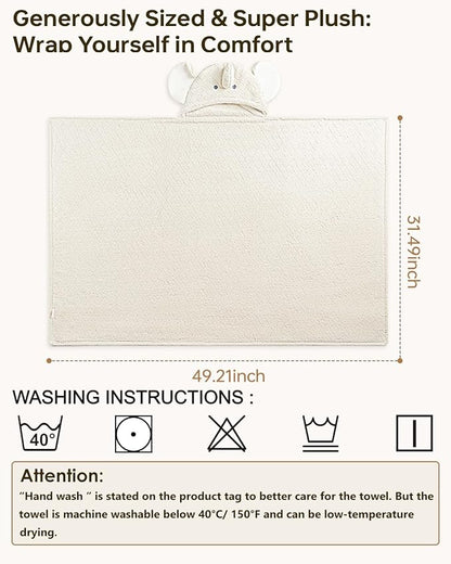 Hooded Baby Towels Super Absorbent Baby Bath Towel for Winter– Extra Large 49”x31” – Ultra Soft Coral Fleece for Newborns, Infants & Toddlers – Cute Elephant Design – Quick-Drying