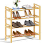 Haddockway Bamboo Shoe Rack for Closet, Free Standing Shoe Organizer with Smooth Round Rods & Convenient Handles, Stackable Shoe Storage Shelf for Entryway, Hallway(Natural, 4-Tier(Small))