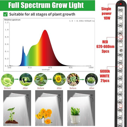bodkar Plant Grow Lights for Indoor Plants Full Spectrum with 3/6/9H Timer & Dimming, Slim Plant Lights for Indoor Growing with 6000K White Red LEDs for Various Plants