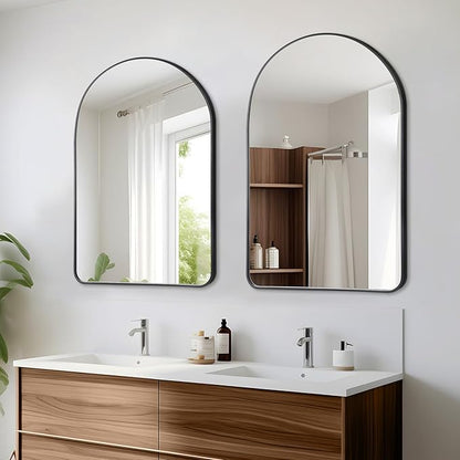 Arched Wall Mirror 24"X36", Black Bathroom Vanity Mirrors for Over Sink, Modern Farmhouse Mirror Wall Mounted, Curved Arch Design for Bedroom, Living Room & Home Decor