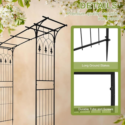 Outvita 7Ft Garden Arch Arbor, Steel Frame Stand Trellis, Arbour Archway for Wedding Ceremony Decoration Plant Climbing Rose Vines Lawn Courtyard Patio Pathway Black