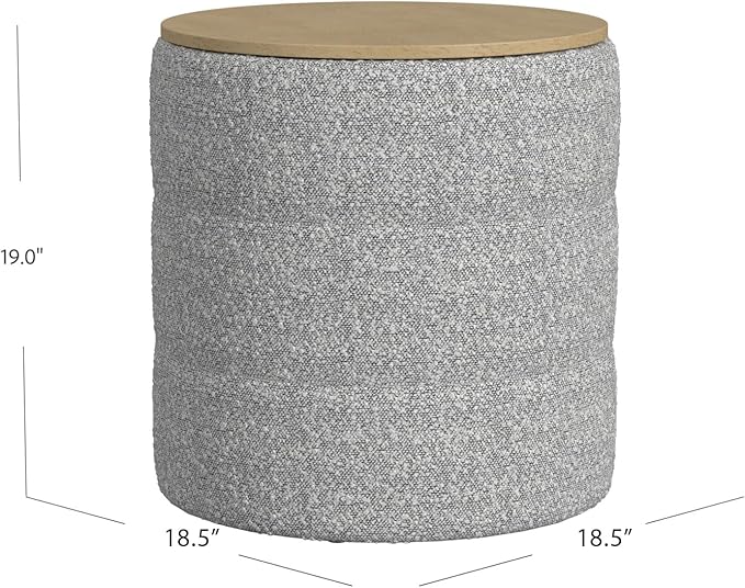 HomePop Channel Storage Ottoman with Wood Top - Cream Boucle with Gray Yarns