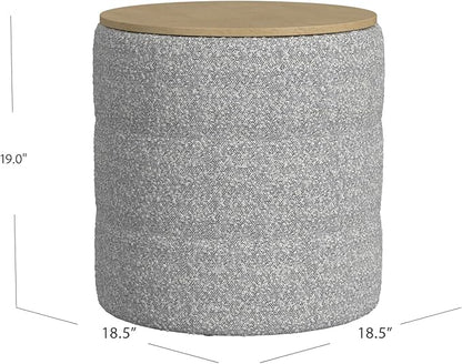 HomePop Channel Storage Ottoman with Wood Top - Cream Boucle with Gray Yarns