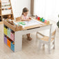 Kids Art Table and Chair - Toddler Craft Table and Chairs Set with 2 Chair & Bins, Kids Activity Desk with Paper Roll for Playrooms & Classroom, 44" L x 24" W, Natural