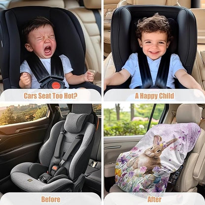 XYZCANDO Rabbit Print Car Seat Sun Cover for Baby Easter Print Summer Carseat Cover Protect from Sun/Hot Days Washable Baby Car Seat Shade Cover for UV Rays Protection Gift for Holiday
