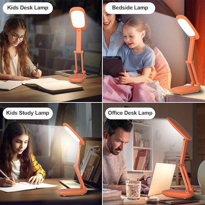 Akejrym LED Desk Lamp for Office Home & Battery Operated Lamp Rechargeable Lamp Foldable & Portable Light, [2-Fold Bracket] 3 Brightness Dimmable Small Desk Lamp Wireless Reading Lamp (Orange)