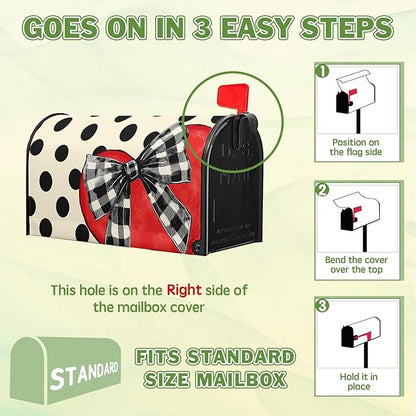 Valentines Mailbox Covers Magnetic Red Love Heart Mailbox Cover Standard Size 21x18 inch Polka Dot Bowknot Buffalo Plaid Decorative Mailboxes for Outside Garden Yard