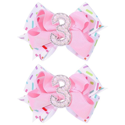 2PCS Hair Bows for Baby Girls Birthday - 3rd Birthday Hair Bow Sweet Theme with Ice Cream Party, Pink Hair Accessories for Baby Toddler 1 2 3 4 5 6 Years, Outfit & Decorations