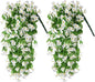 Artificial Fake Hanging Flowers Plants for Outdoor Spring Summer Decoration, 2PCS Faux Silk Violet UV Resistant Look Real Trailing Vines for Outside Home Planter Porch Patio(White)