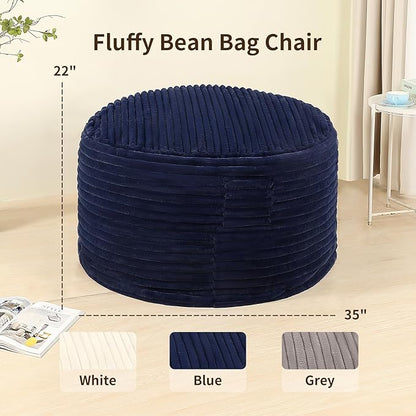 Memory Foam Bean Bag Chair for Adults/Teens, Bean Bag Sofa with Fluffy Removable Cover, for Living Room Bedroom, 3FT Blue