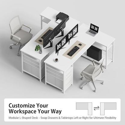 55" Computer Desk with Drawers, Desks for Bedrooms, Writing Desk with Storage, Work Desk for Small Space, White