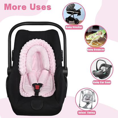 Infant Car Seat Insert, Baby Car Seat Head & Body Support with 2 Straps Pads, Ultra Soft Newborn Preemie Carseat Insert Cushion for Girls Boys, Fits Car Seat, Stroller, Swing, Bouncer, Pink