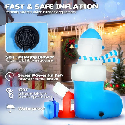 Christmas Inflatable Outdoor Decorations, 6 FT Inflatables Babys First Christmas Stocking Snowman Yard Decor, Built-in LED Lights Blow up 1st Xmas DIY Name Ornament for Indoor Outside Lawn Garden(Boy)