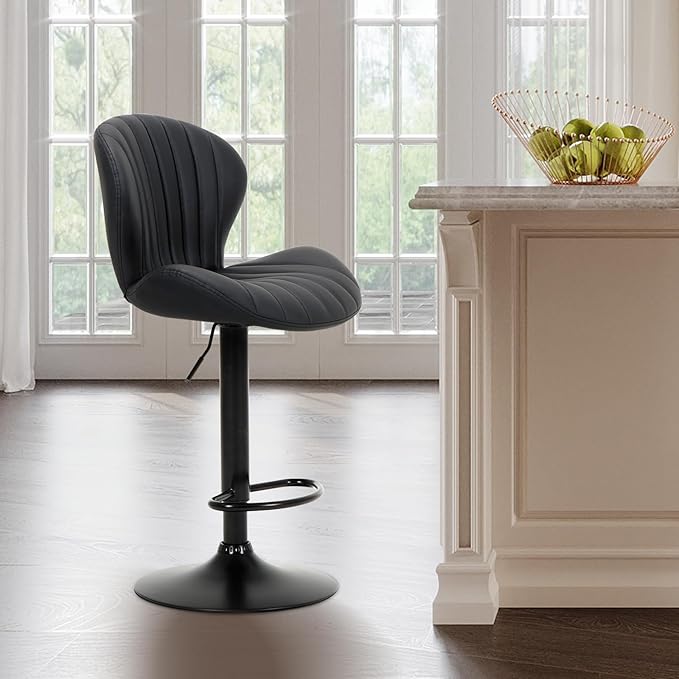COLAMY Bar Stools Set of 1, Modern Swivel Bar Chairs, Adjustable Faux Leather Upholstered Barstools Counter Height with High Backrest for Bar, Kitchen Island, Dining Room, Black