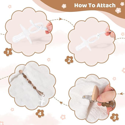 Pacifier Clip for Boys Girls Floral Daisy Macrame Baby Paci Clip Pacifier Holder Leash Boho Wooden Clips Handmade Braided Cotton Binky Clips (1pack:Maillard Style)
