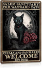 Vintage Halloween Decorations Indoor Black Cat Wall Art Witchy Room Decor Home Bedroom Halloween Decor Black Cat Signs 8x12 Inch