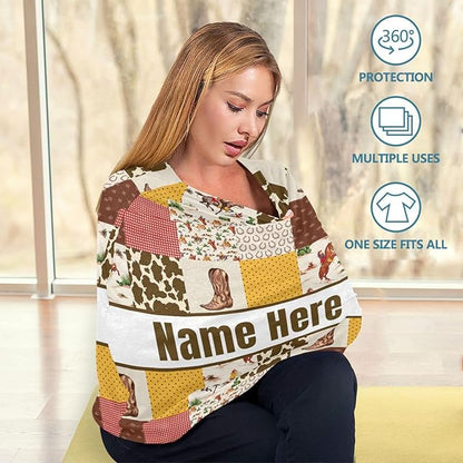 Personalized Cowboy Baby Car Seat Cover for Babies with Name, Custom Western Style Baby Car Seats Canopy for Boys Girls, Nursing Breastfeeding Stroller Covers Infant Car Seat Blanket for Newborn