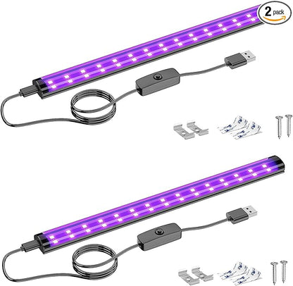 Onforu 2 Pack 10W LED Black Light Bar, 1ft, USB Blacklight Tube, Blacklight Bars with Switch, Black Light for Fluorescent Tapestry Poster, Cabinet, Glow Party, Halloween, Classroom, Body Paint