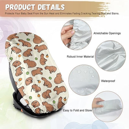 Car Seat Cover Baby Car Seat Sun Shade Cover Cute Capybara Print Toddler Car Accessories, Keep Baby Cool and Child Safety for Travel