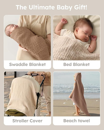 Yoofoss Hooded Baby Towels for Newborn 2 Pack 100% Muslin Organic Cotton Baby Bath Towel with Hood for Babies, Infant, Toddler and Kids, 37.5"x37.5", Soft and Absorbent Newborn Essential, Beige&Coffee