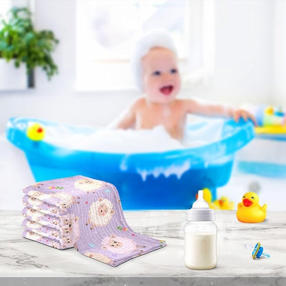 Vvfelixl Muslin Washcloths - Charming Sheeps Baby Burp Cloths, Cotton Face Towel for Newborn Infants, Boys, Girls - Soft and Absorbent, 11.8 X 11.8In, 3 Pack