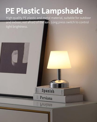 KDG Modern Cordless Small Table Lamps, Outdoor Portable Shower Waterproof LED Dimmable Desk Lamp, 5000mAh Rechargeable Battery Operated Light for Restaurant, Bedroom, Bathroom, Night Light (Silver)