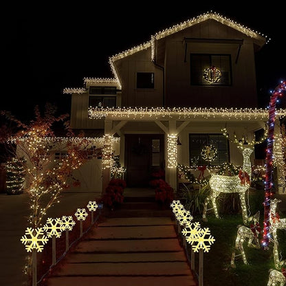BRIGHTDECK Snowflake Solar Christmas Decorations Outdoor, 10 Pack LED Christmas Pathway Lights, Waterproof Snowflake Pathway Lights, Stake for Garden Decor (10Pcs Warm White)