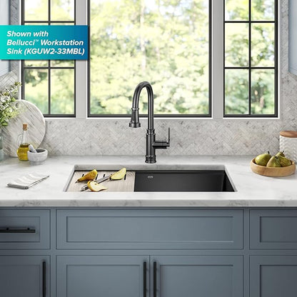 KRAUS Allyn Transitional Industrial Pull-Down Single Handle Kitchen Faucet in Spot-Free Black Stainless Steel