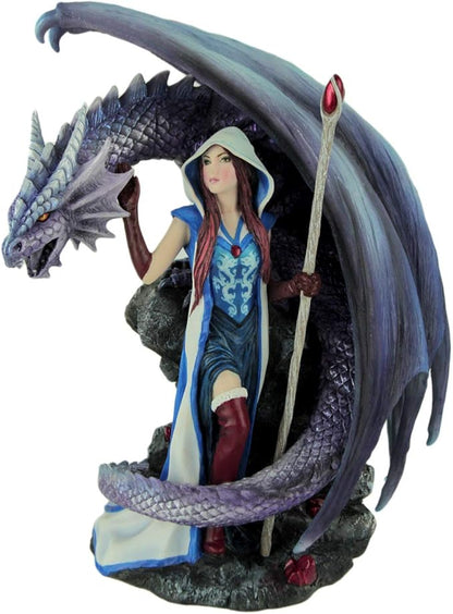 Veronese Design Dragon's Mage by Anne Stoke Sorceress and Dragon Statue