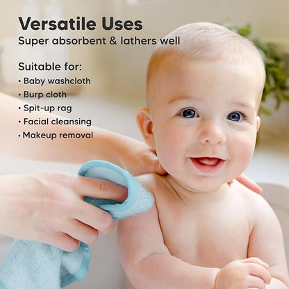 6-Pack Baby Washcloths – Soft Absorbent Viscose from Bamboo Washcloths for Face, Body, Baby Towels for Newborn, Kids, Toddlers, Infant,Gentle on Sensitive Skin,10x10 Reusable Face Towels(Bravo Blue)