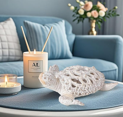 VVGIFTS Ocean Decor White Sea Turtle Coral Reef Home Office Decor Sculpture Beach Coastal Tabletop Shelf Collection (White)